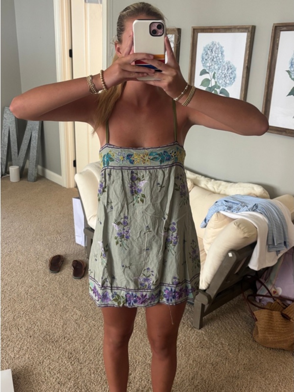 Free People Mint Green Floral Mini Dress - Picture 5 of 8